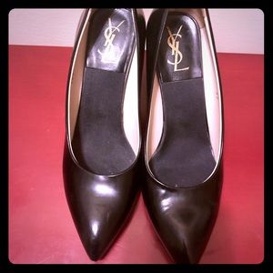 YSL wooden heel black pumps